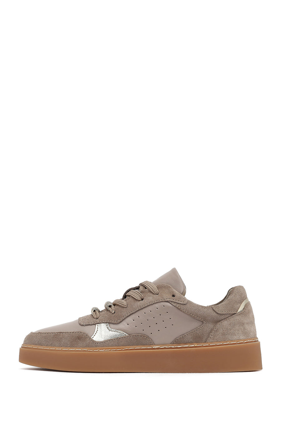 Women's Taupe Lace-Up Leather Sneaker
