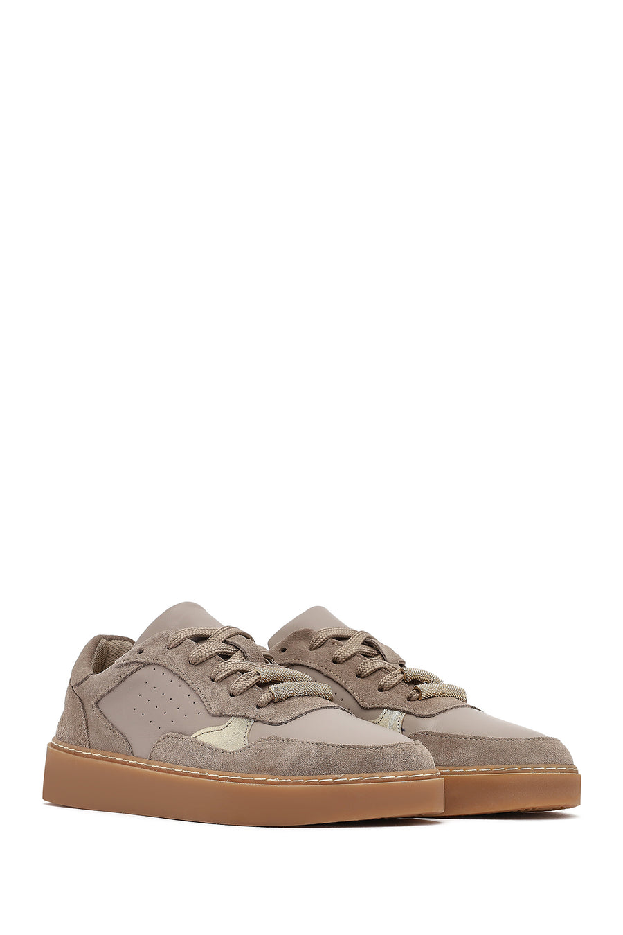 Women's Taupe Lace-Up Leather Sneaker