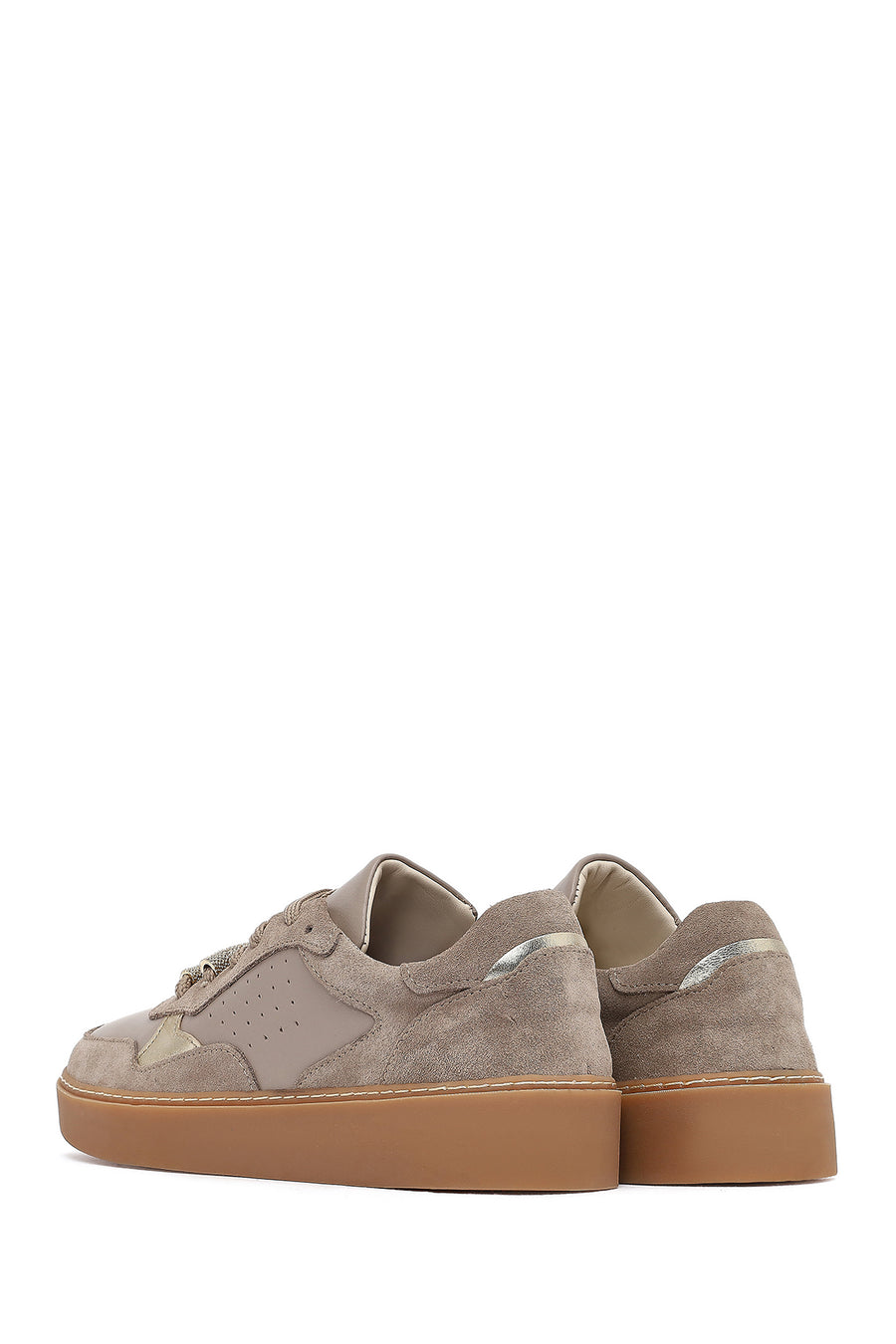 Women's Taupe Lace-Up Leather Sneaker