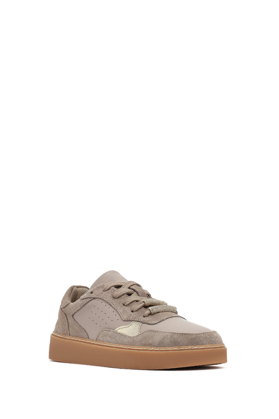 Women's Taupe Lace-Up Leather Sneaker