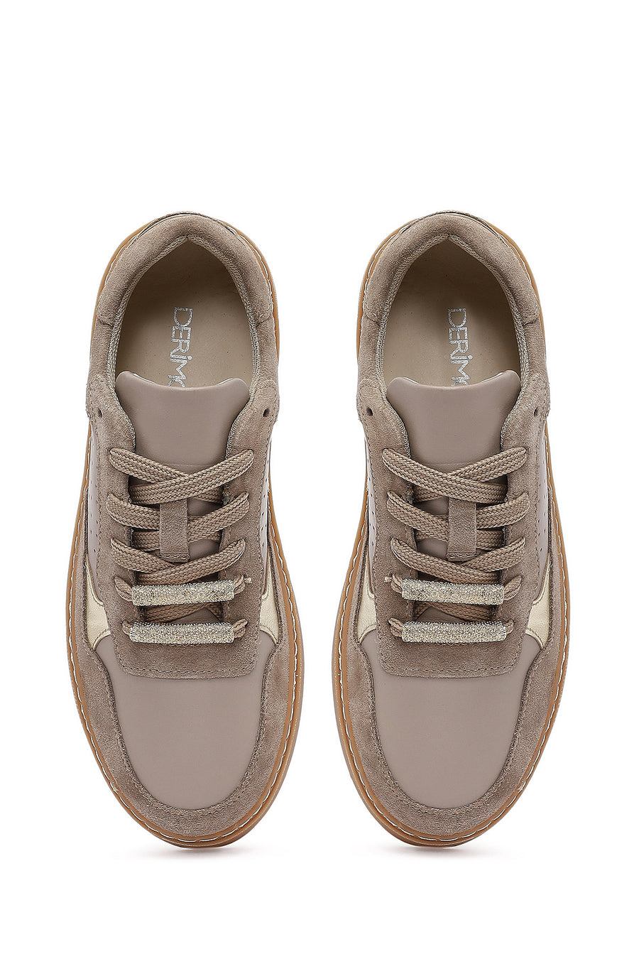 Women's Taupe Lace-Up Leather Sneaker