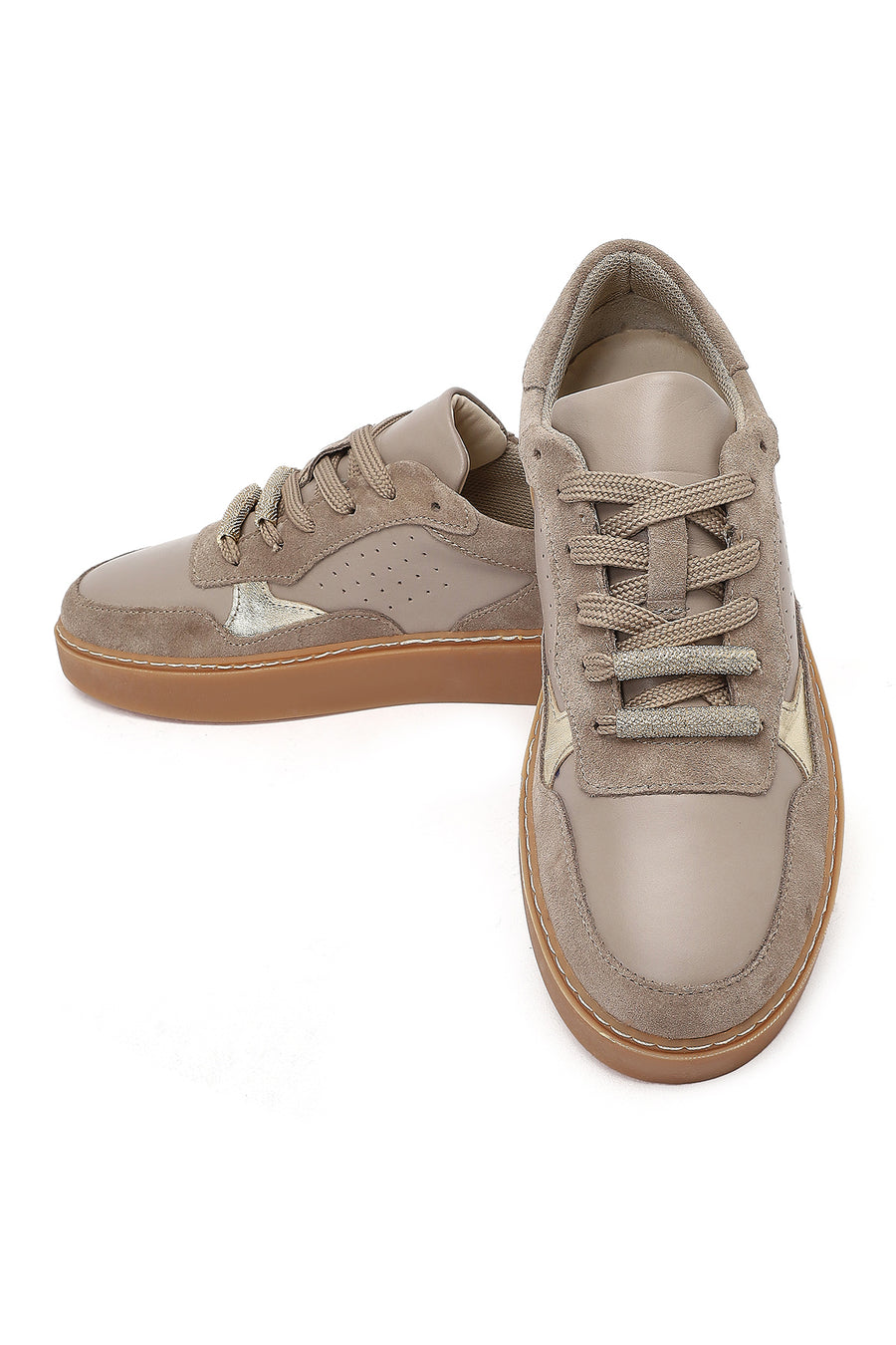 Women's Taupe Lace-Up Leather Sneaker