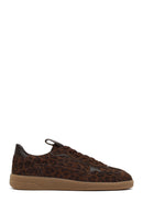 Kadın Kahverengi Bağcıklı Leopar Desenli Süet Deri Sneaker | Derimod