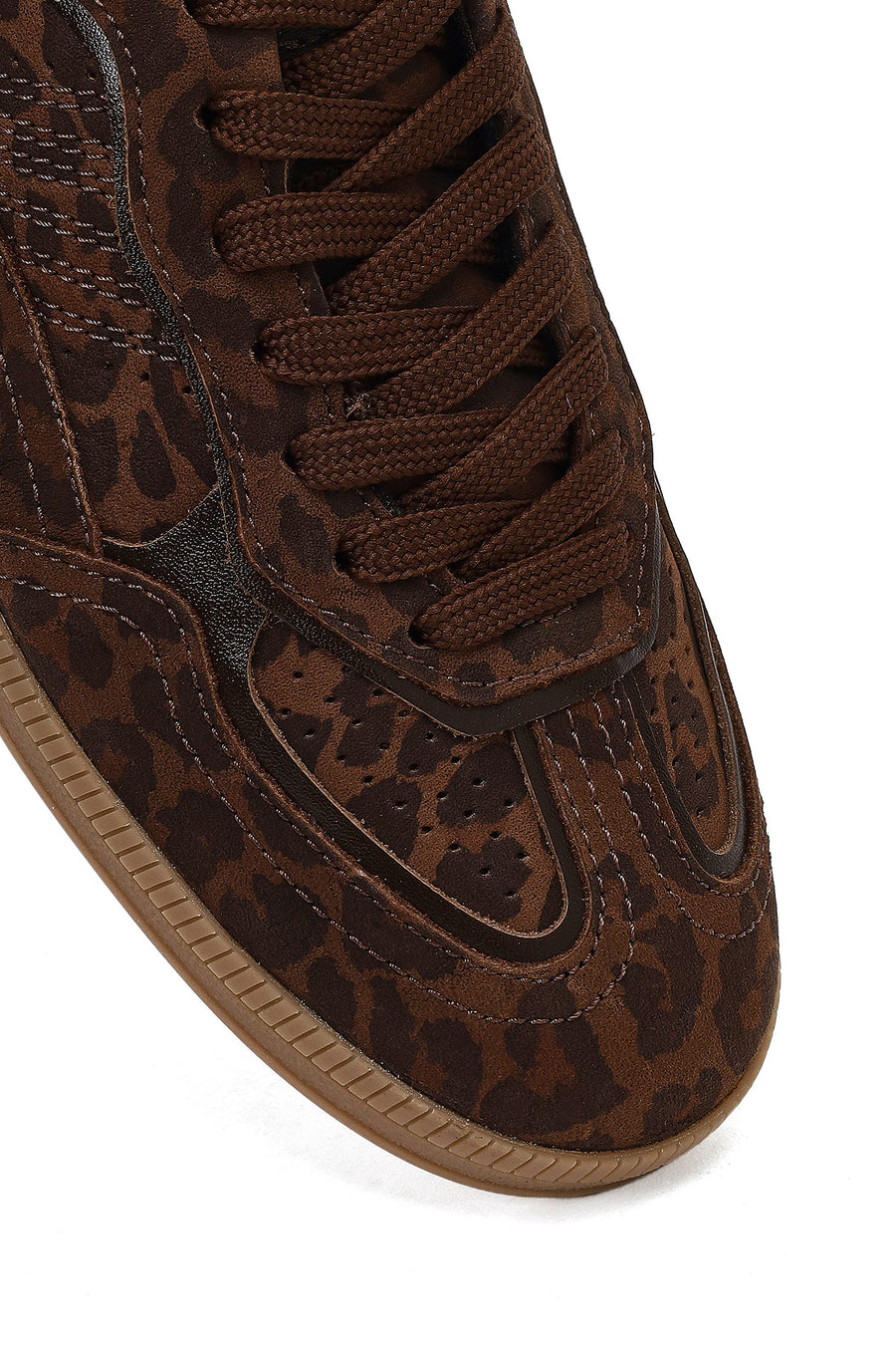 Kadın Kahverengi Bağcıklı Leopar Desenli Süet Deri Sneaker