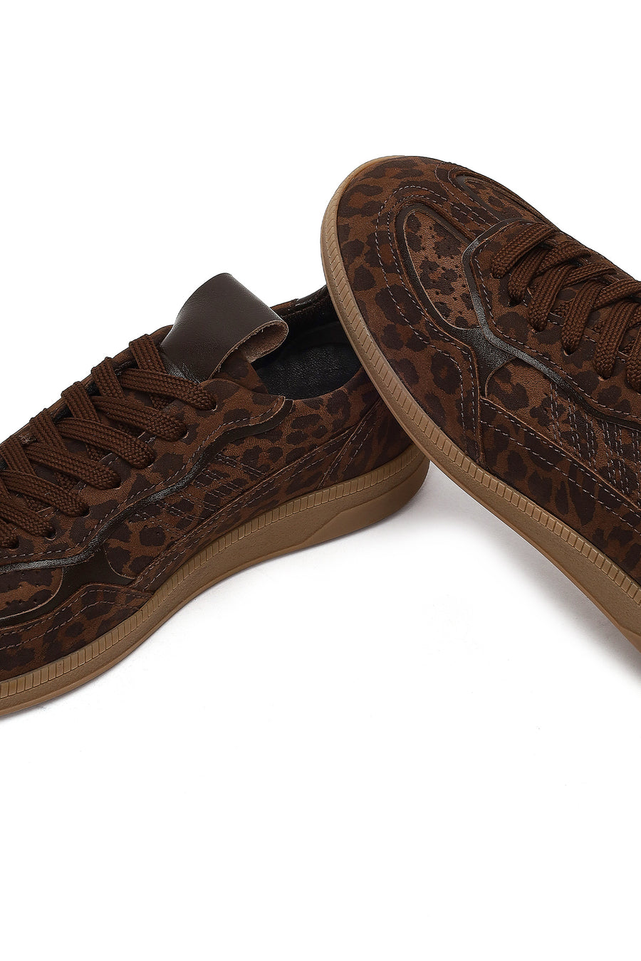 Kadın Kahverengi Bağcıklı Leopar Desenli Süet Deri Sneaker