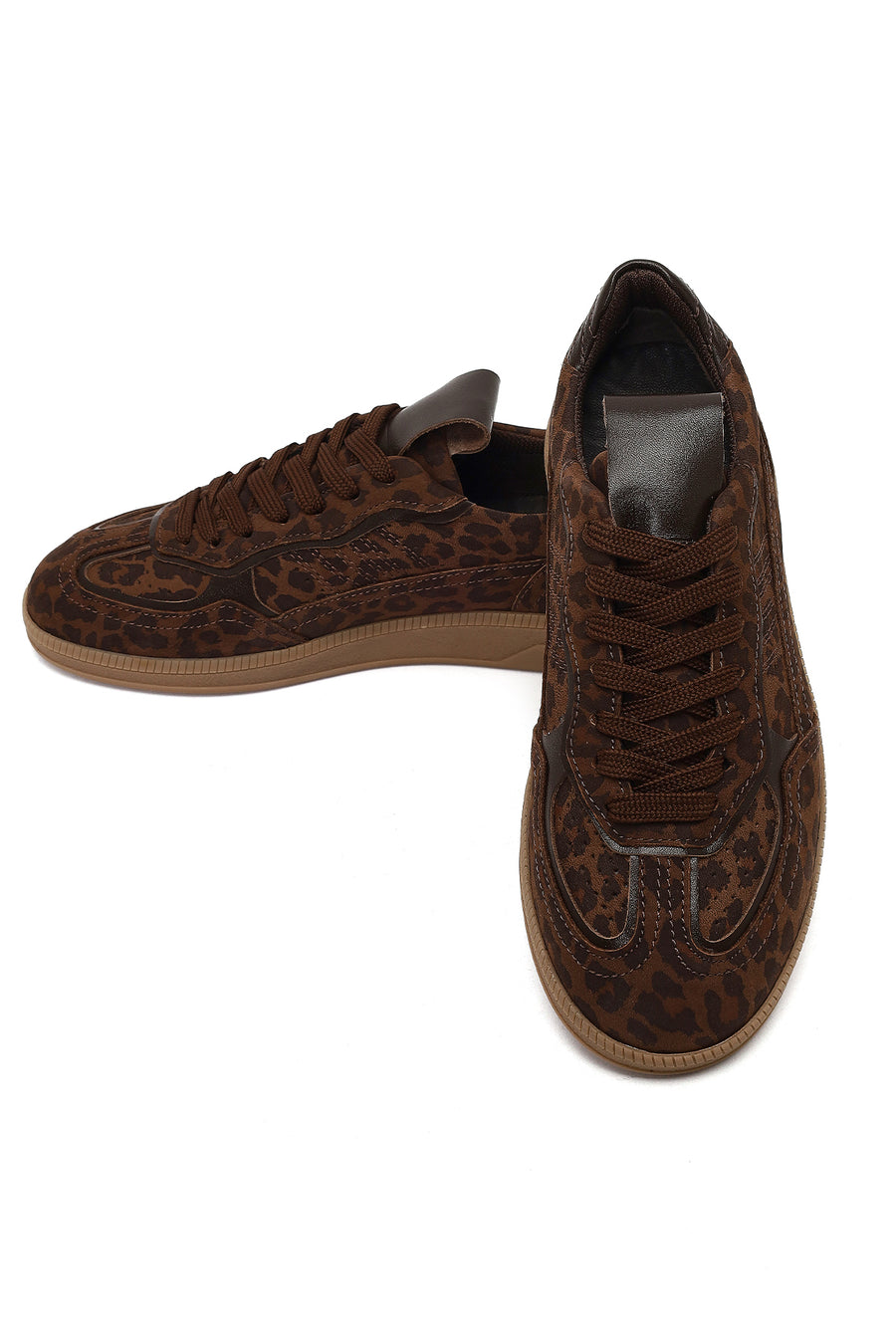 Kadın Kahverengi Bağcıklı Leopar Desenli Süet Deri Sneaker