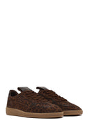 Kadın Kahverengi Bağcıklı Leopar Desenli Süet Deri Sneaker | Derimod