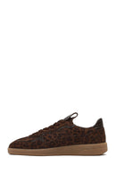 Kadın Kahverengi Bağcıklı Leopar Desenli Süet Deri Sneaker | Derimod