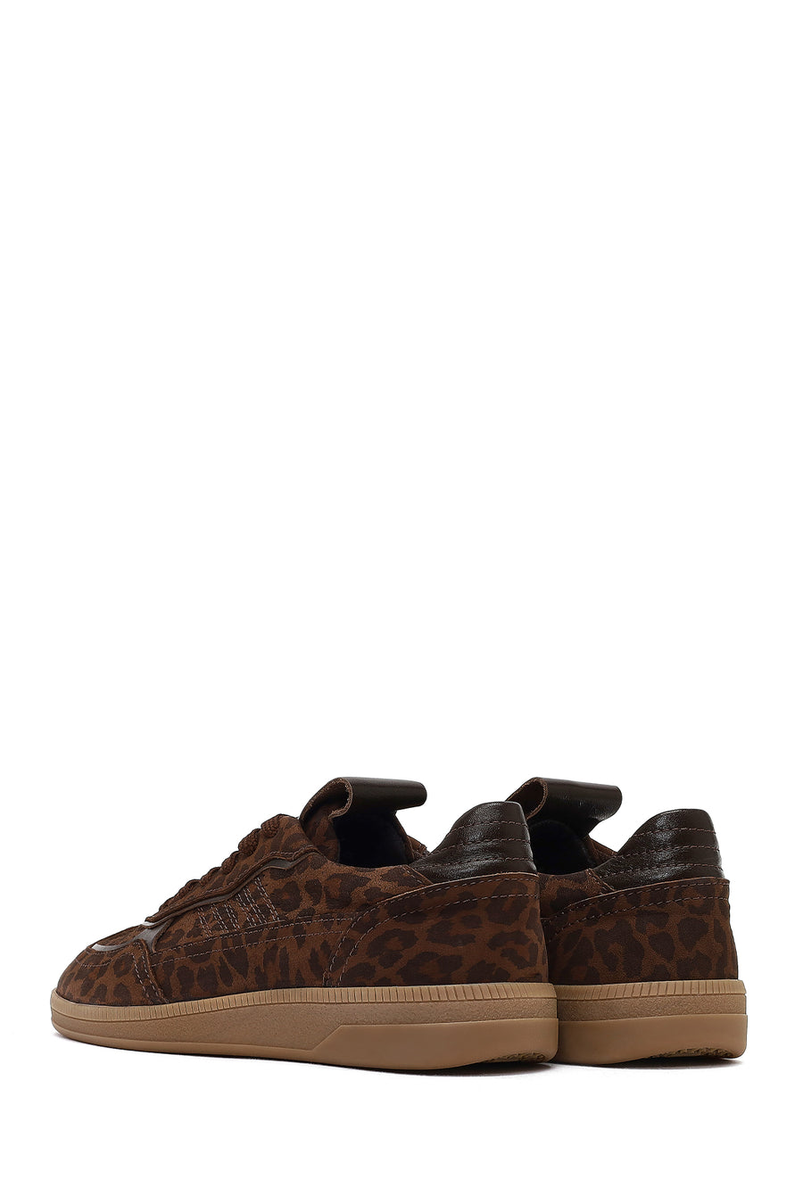Kadın Kahverengi Bağcıklı Leopar Desenli Süet Deri Sneaker