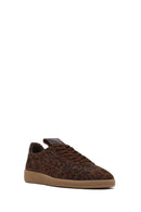 Kadın Kahverengi Bağcıklı Leopar Desenli Süet Deri Sneaker | Derimod