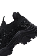 Derimod Zero Women's Black Thick-Soled Jeweled Fabric Sneaker | Derimod