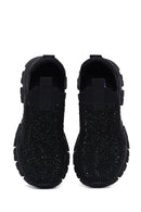 Derimod Zero Women's Black Thick-Soled Jeweled Fabric Sneaker | Derimod