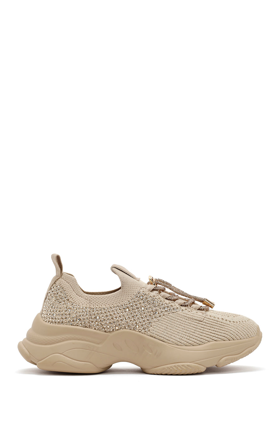 Derimod Zero Kadın Bej Bağcıklı Taş Detaylı Kumaş Sneaker 25AFD43026F | Derimod