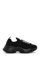 Derimod Zero Women's Black Lace-Up Stone Detailed Fabric Sneaker | Derimod