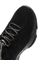 Derimod Zero Women's Black Lace-Up Stone Detailed Fabric Sneaker | Derimod