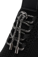 Derimod Zero Women's Black Lace-Up Stone Detailed Fabric Sneaker | Derimod