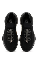 Derimod Zero Women's Black Lace-Up Stone Detailed Fabric Sneaker | Derimod