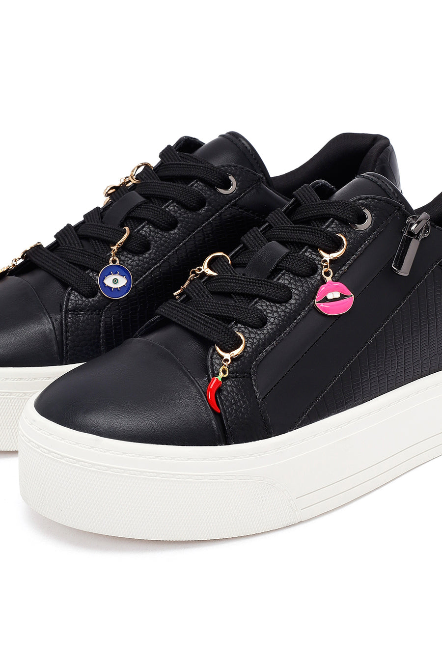 Women's Black Lace-Up Thick-Soled Sneaker