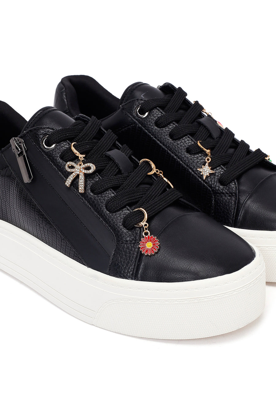 Women's Black Lace-Up Thick-Soled Sneaker