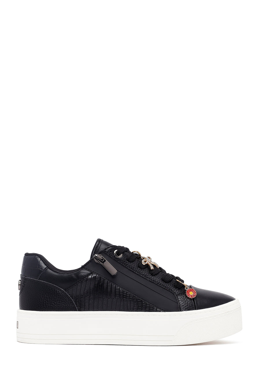 Women's Black Lace-Up Thick-Soled Sneaker