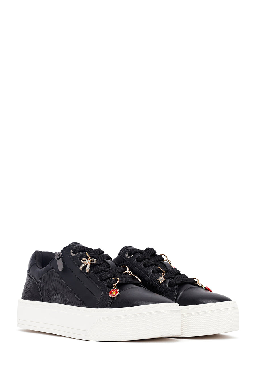 Women's Black Lace-Up Thick-Soled Sneaker