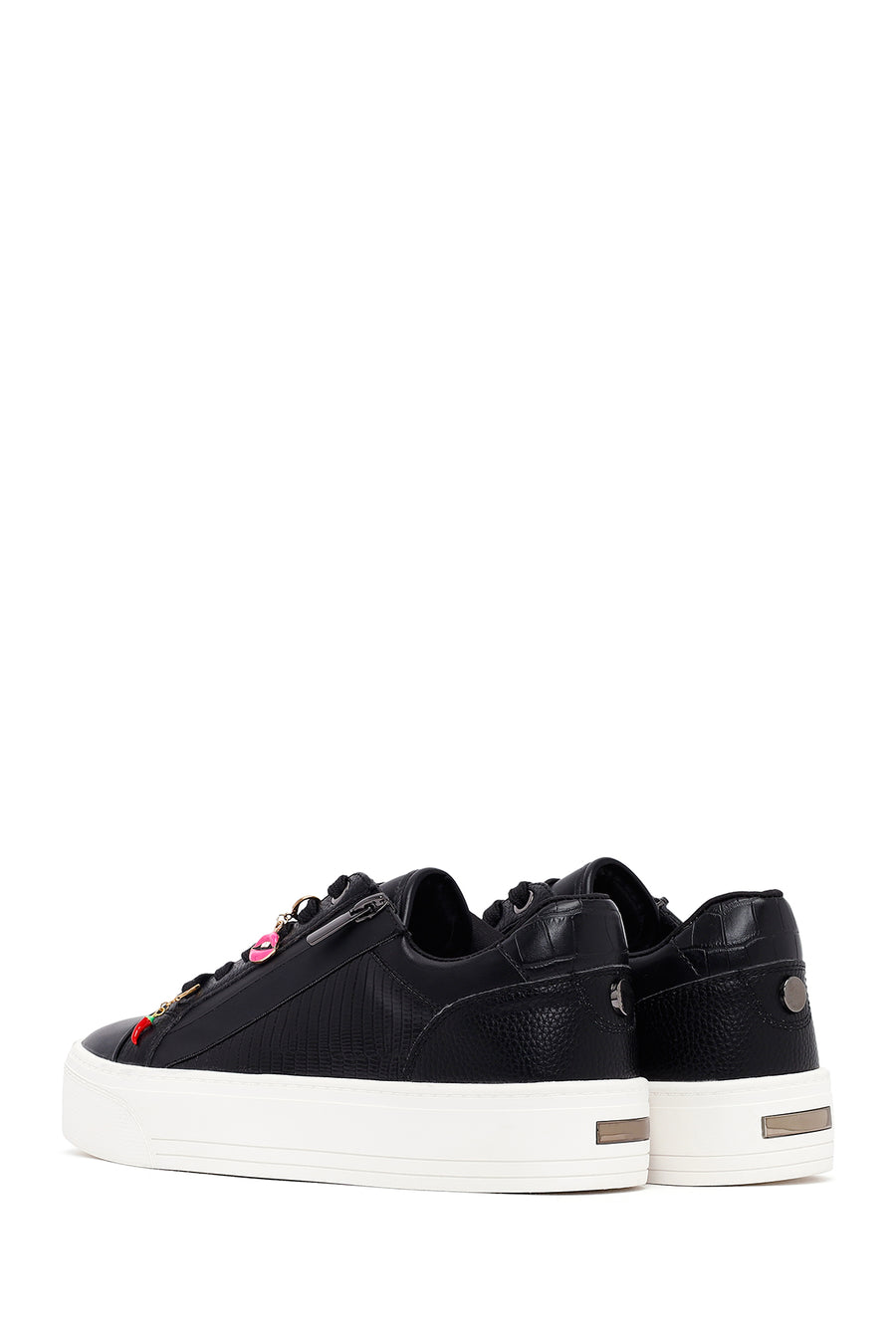 Women's Black Lace-Up Thick-Soled Sneaker