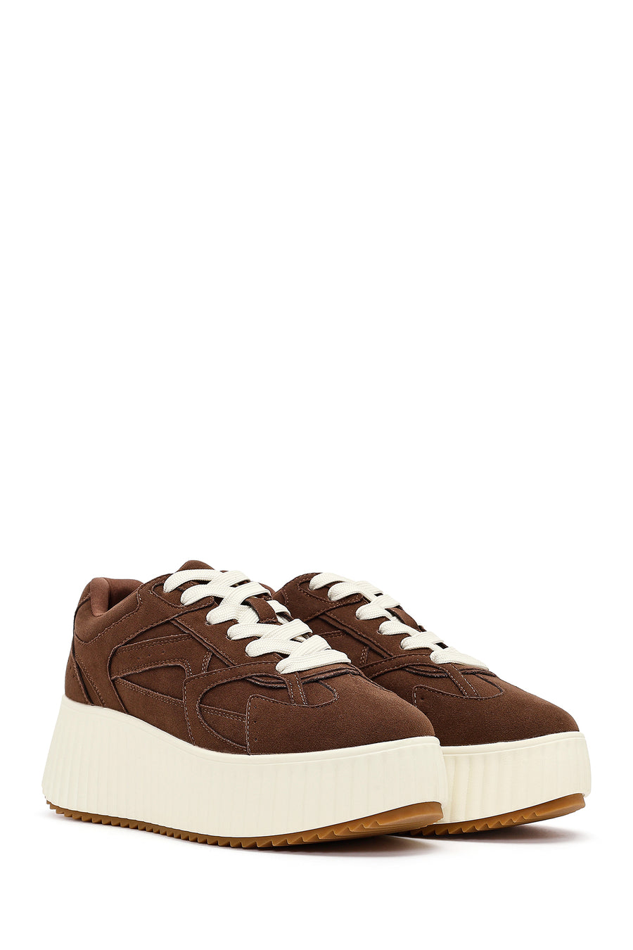Women's Brown Lace-Up Thick-Soled Suede Sneaker