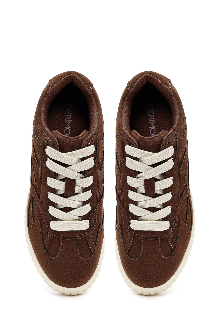 Women's Brown Lace-Up Thick-Soled Suede Sneaker