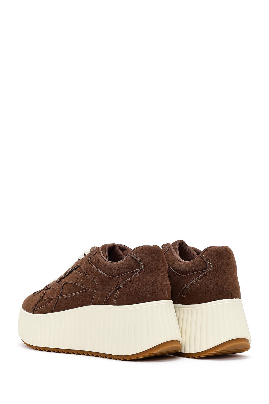 Women's Brown Lace-Up Thick-Soled Suede Sneaker