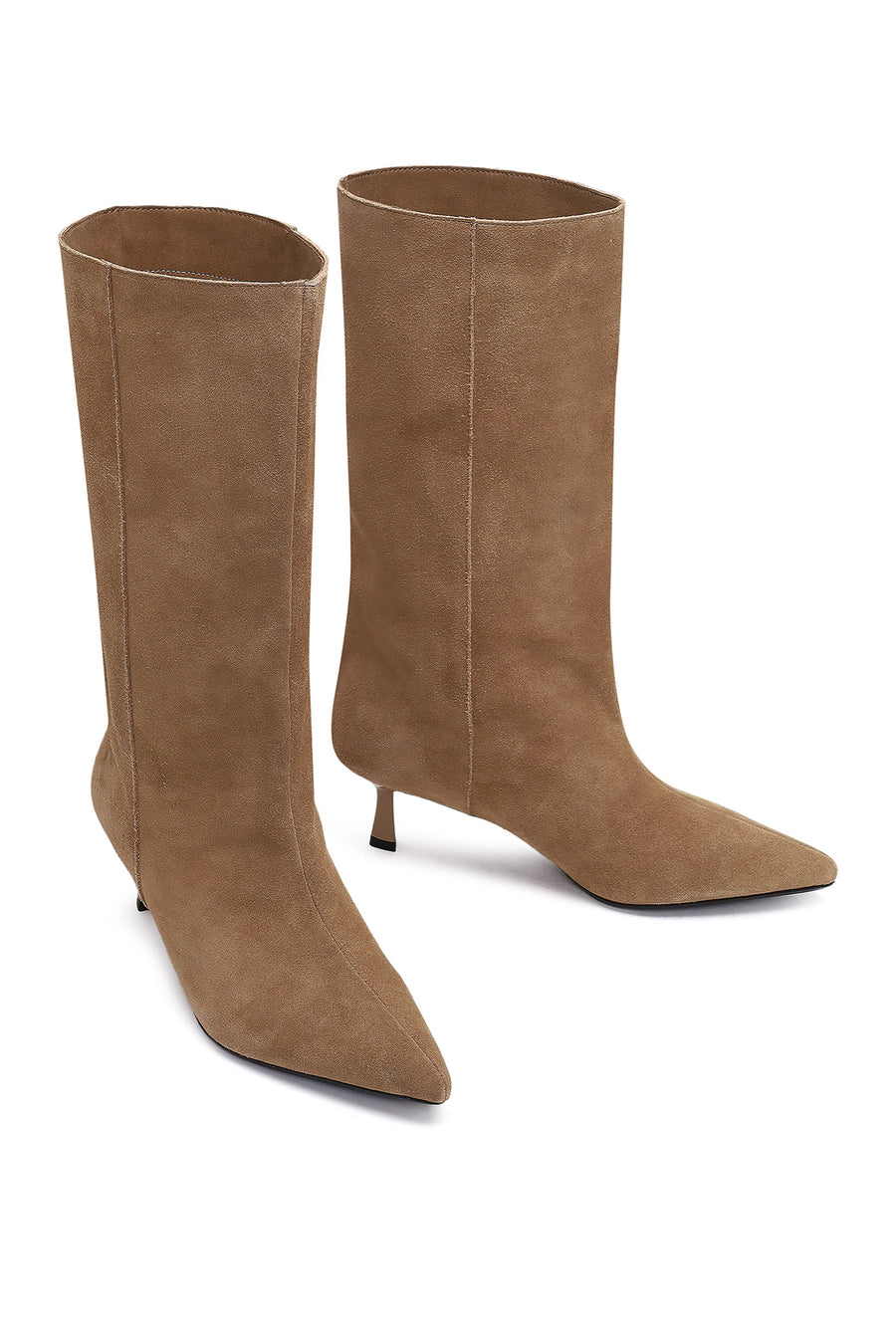 Women's Beige Thin Heeled Suede Leather Boot