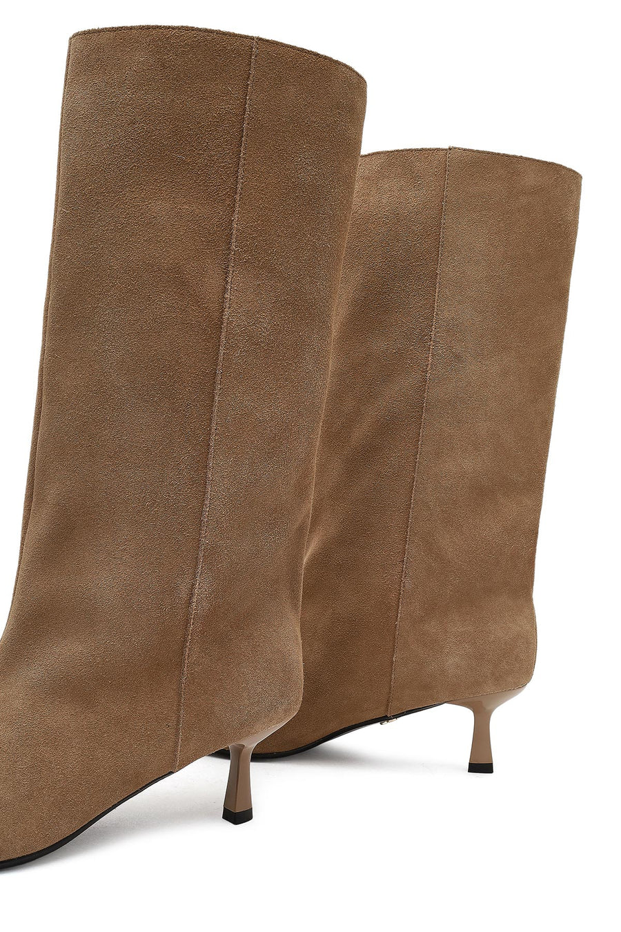 Women's Beige Thin Heeled Suede Leather Boot