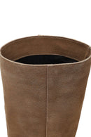 Women's Beige Thin Heeled Suede Leather Boot | Derimod