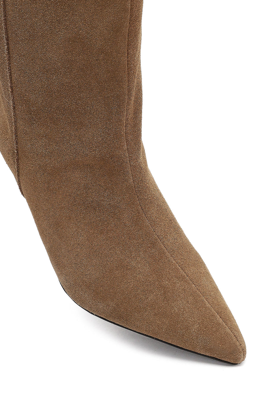 Women's Beige Thin Heeled Suede Leather Boot