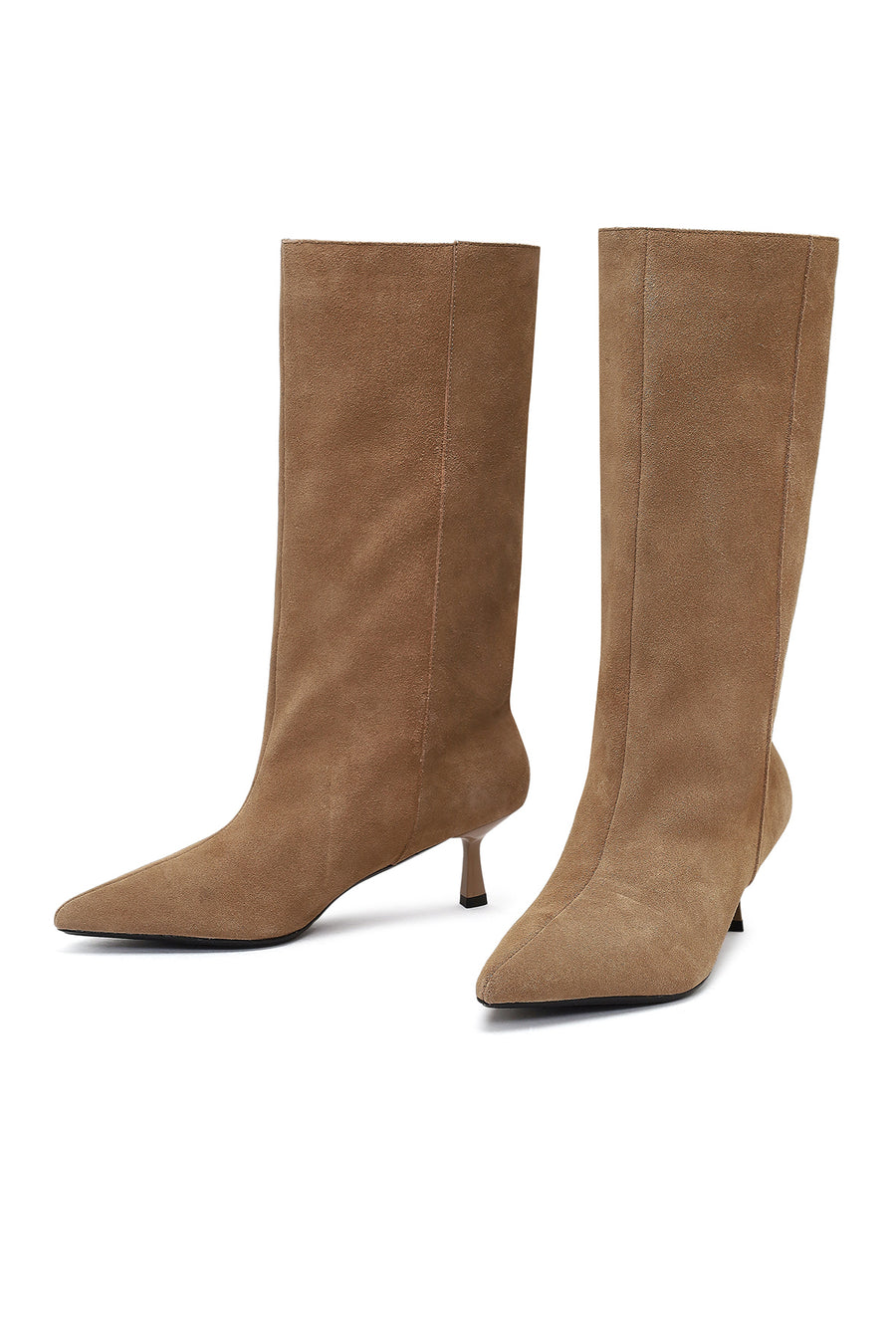 Women's Beige Thin Heeled Suede Leather Boot