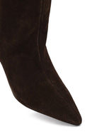 Women's Brown Thin Heeled Suede Leather Boot | Derimod