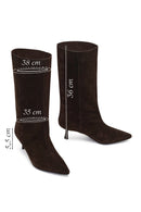 Women's Brown Thin Heeled Suede Leather Boot | Derimod