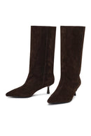 Women's Brown Thin Heeled Suede Leather Boot | Derimod