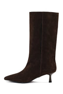 Women's Brown Thin Heeled Suede Leather Boot | Derimod
