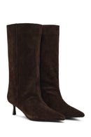 Women's Brown Thin Heeled Suede Leather Boot | Derimod