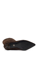 Women's Brown Thin Heeled Suede Leather Boot | Derimod