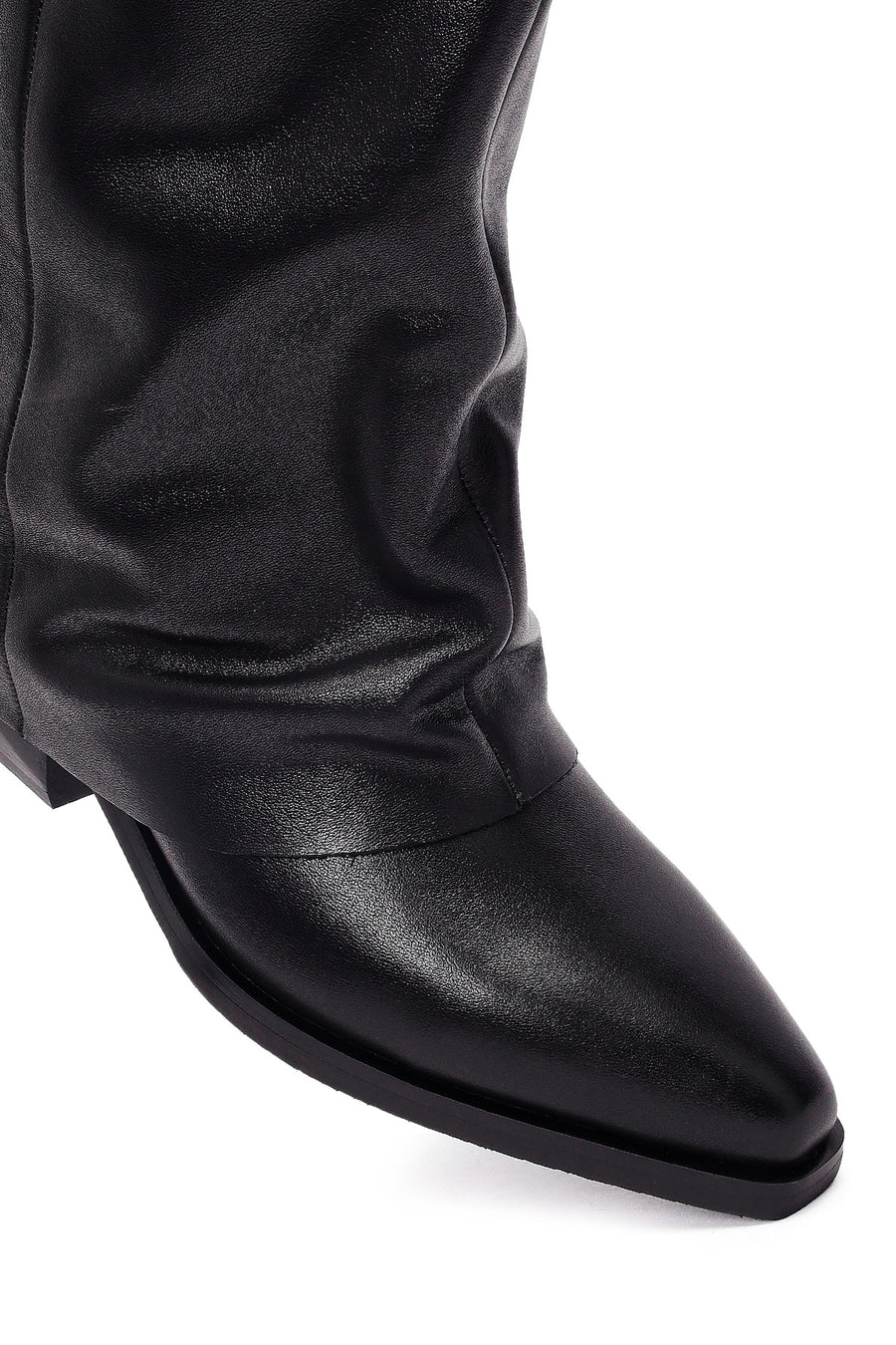 Women's Black Buckled Thick Heeled Leather Boot