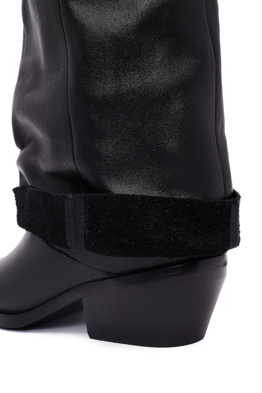 Women's Black Buckled Thick Heeled Leather Boot