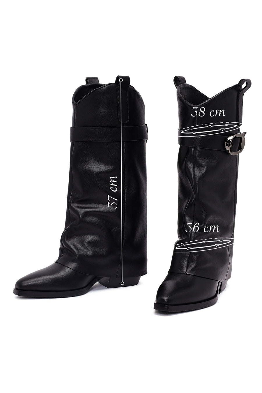 Women's Black Buckled Thick Heeled Leather Boot