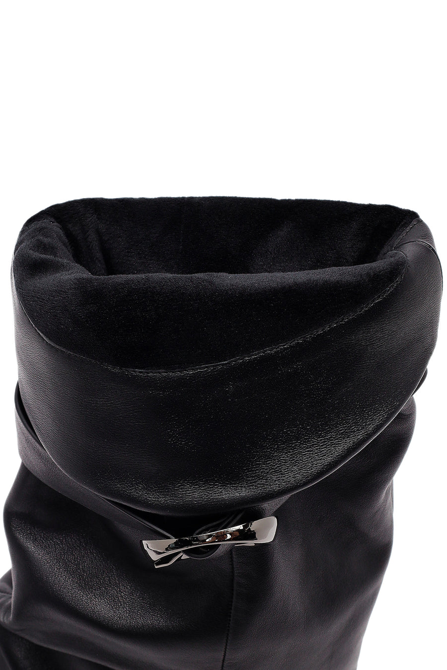 Women's Black Buckled Thick Heeled Leather Boot