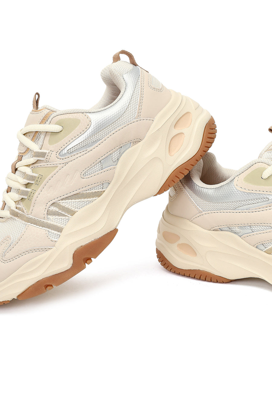 Kadın Bej Bağcıklı Kalın Tabanlı Sneaker