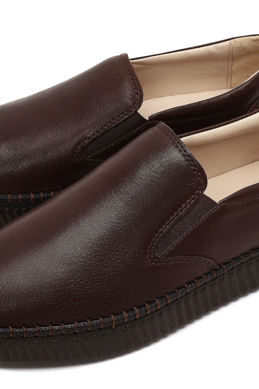 Women's Brown Thick-Soled Leather Comfort Shoe