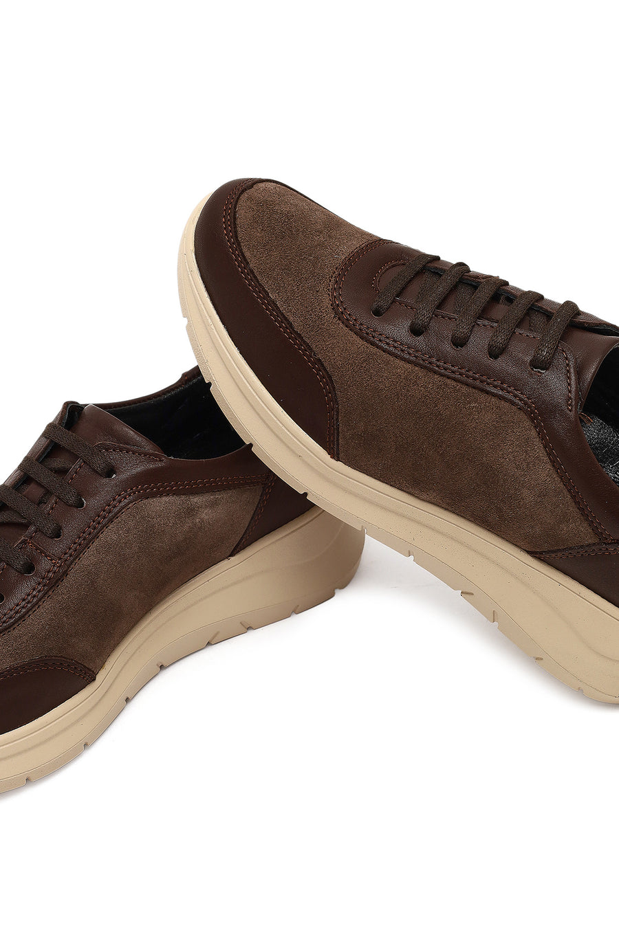 Kadın Kahverengi Bağcıklı Kalın Tabanlı Deri Sneaker
