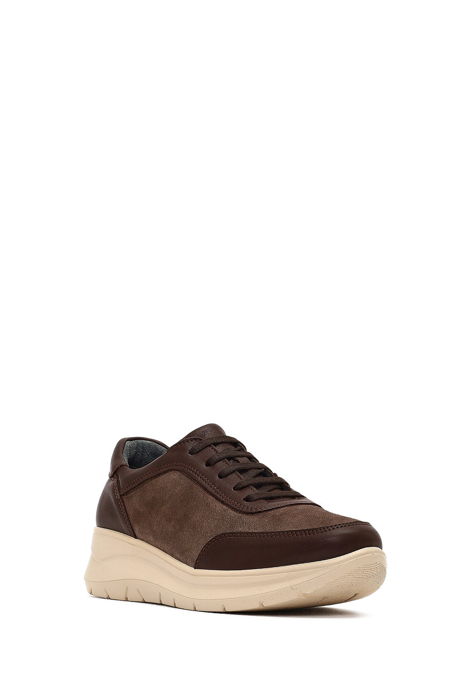 Kadın Kahverengi Bağcıklı Kalın Tabanlı Deri Sneaker