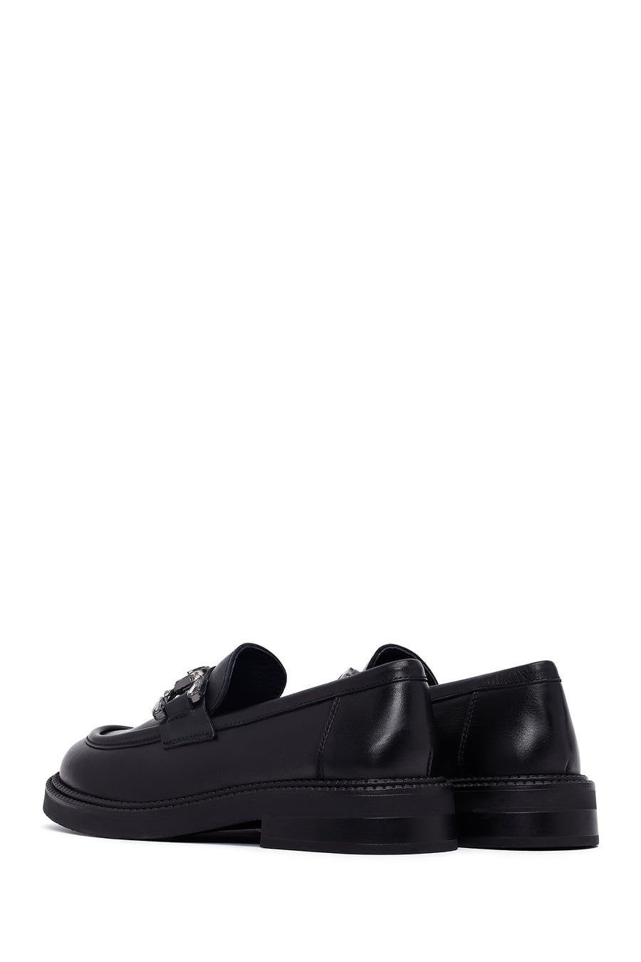 Kadın Siyah Tokalı Deri Maskülen Loafer