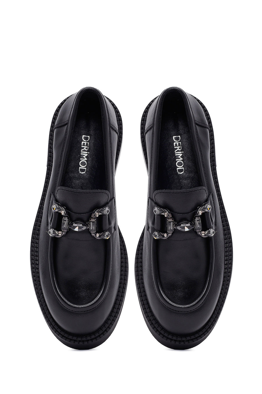 Kadın Siyah Tokalı Deri Maskülen Loafer